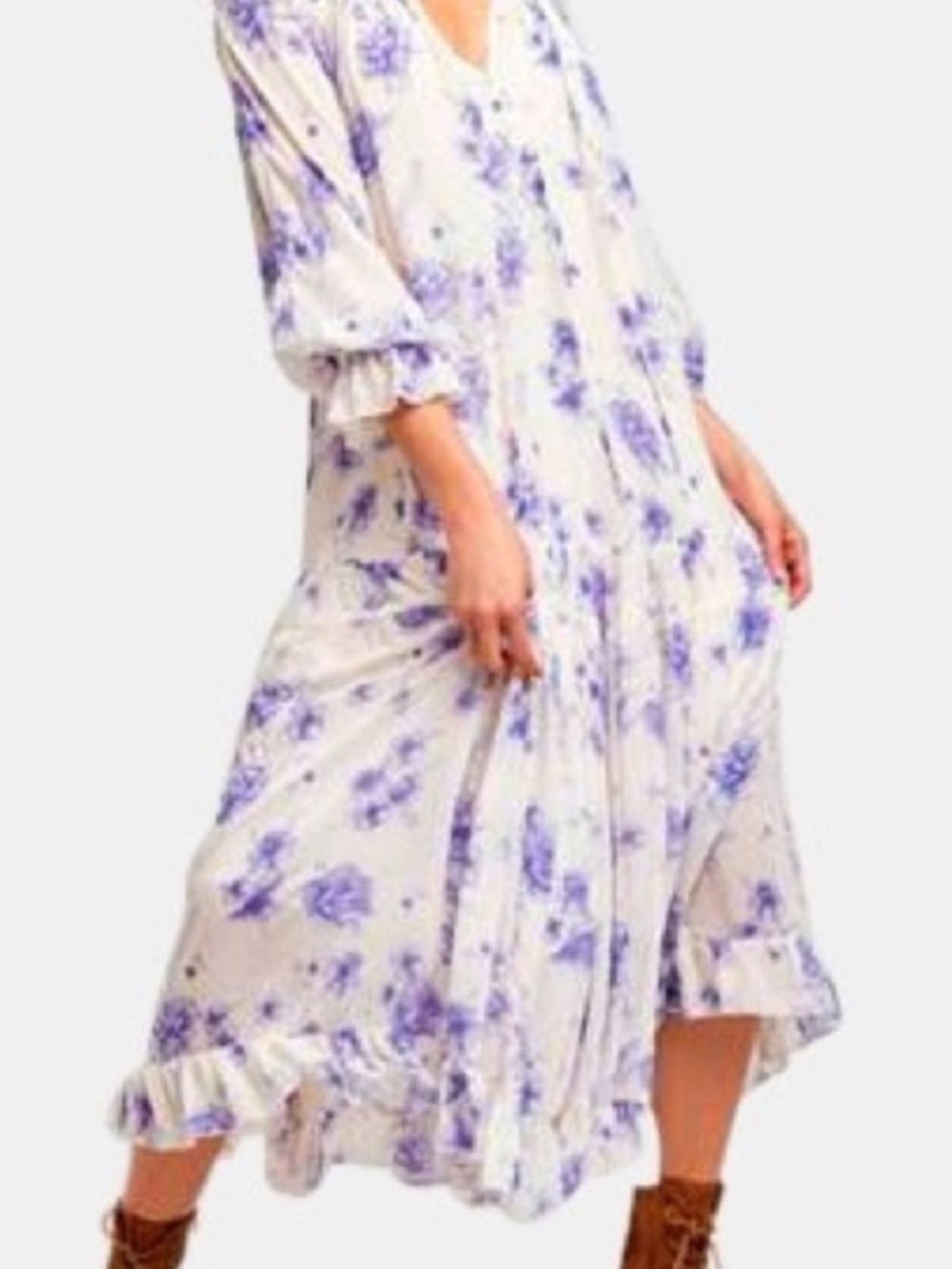 Free People Feeling Groovy Floral Maxi Dress Tiered Ruffle Prairie Boho - Picture 13 of 14